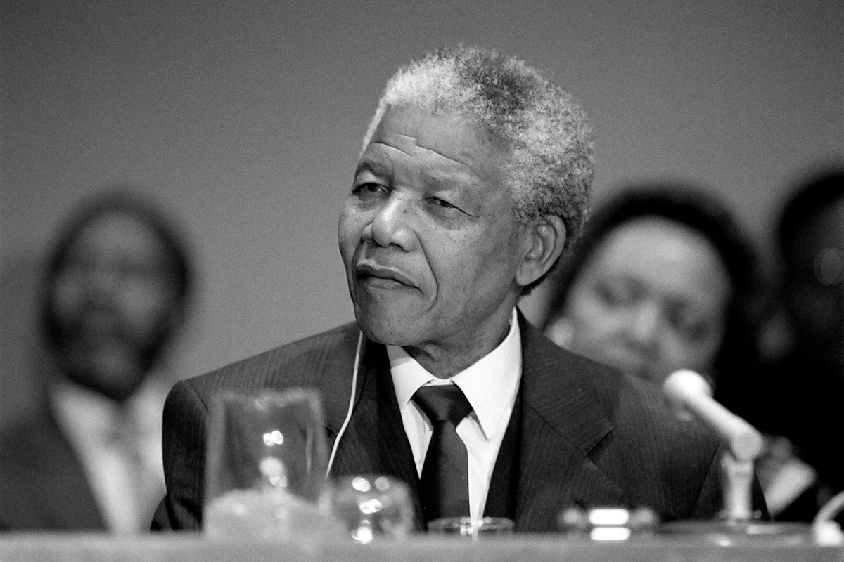 Portrait of Nelson Mandela in black and white