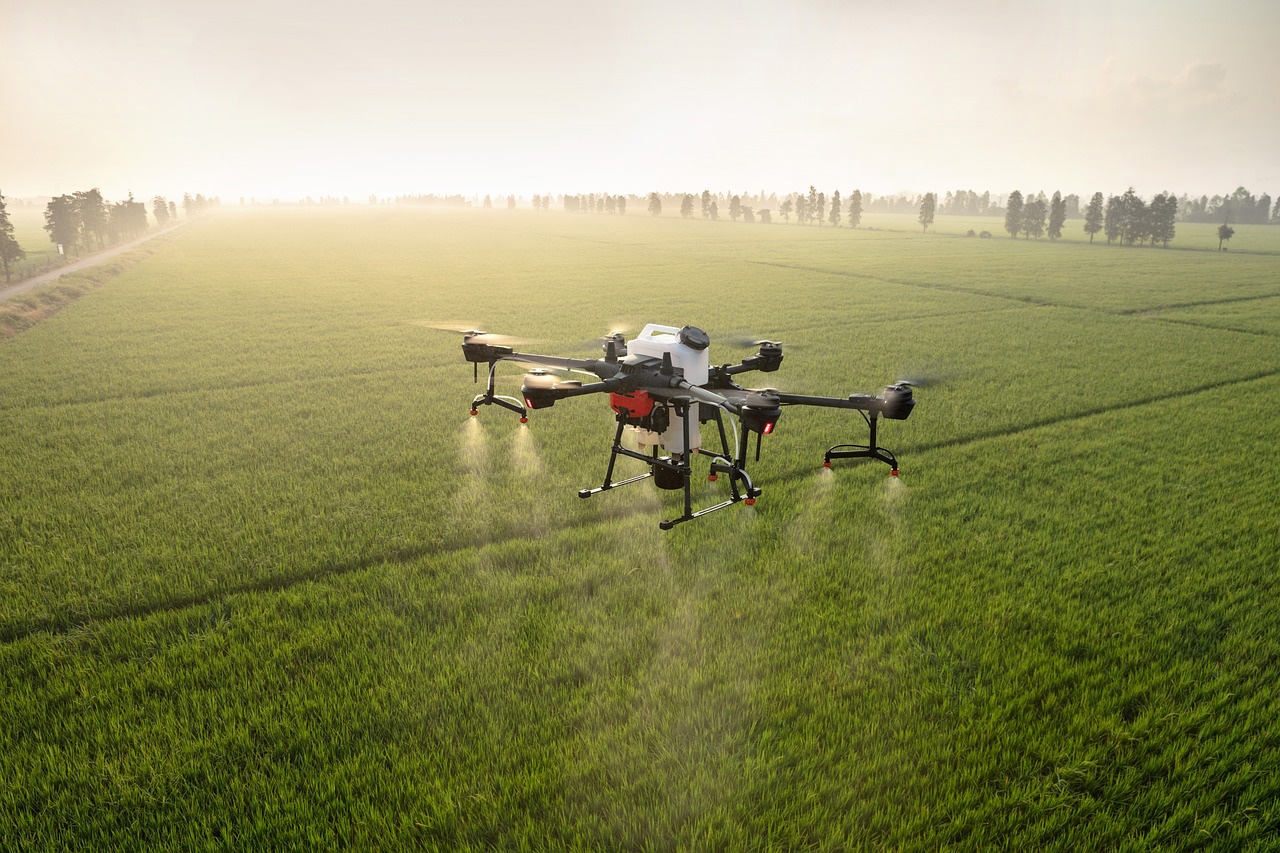 A drone spraying crops