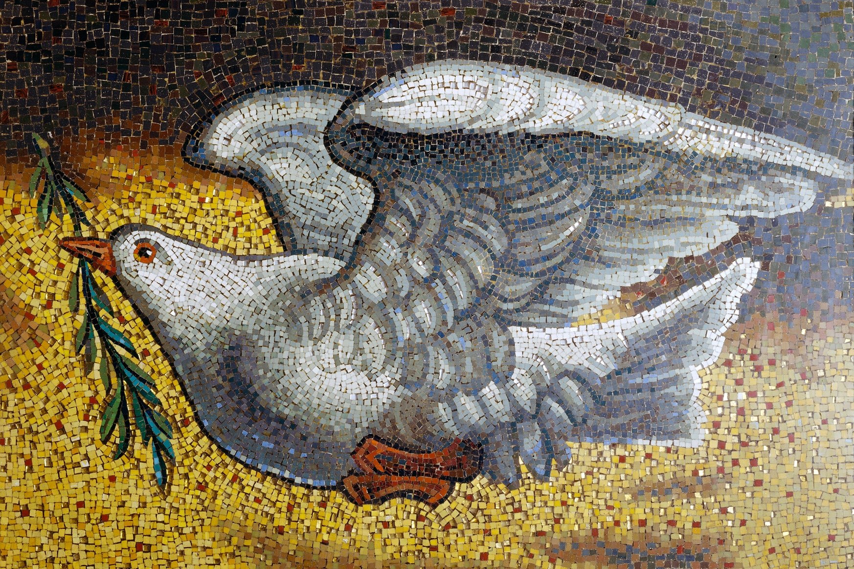 a photo of a mosaic of a dove carrying an olive branch