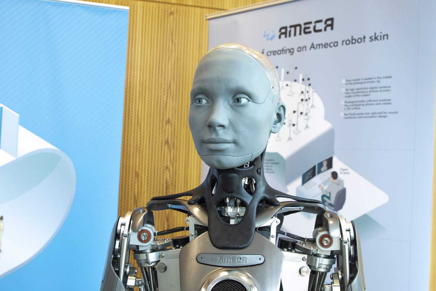 A full size robot with human-like face