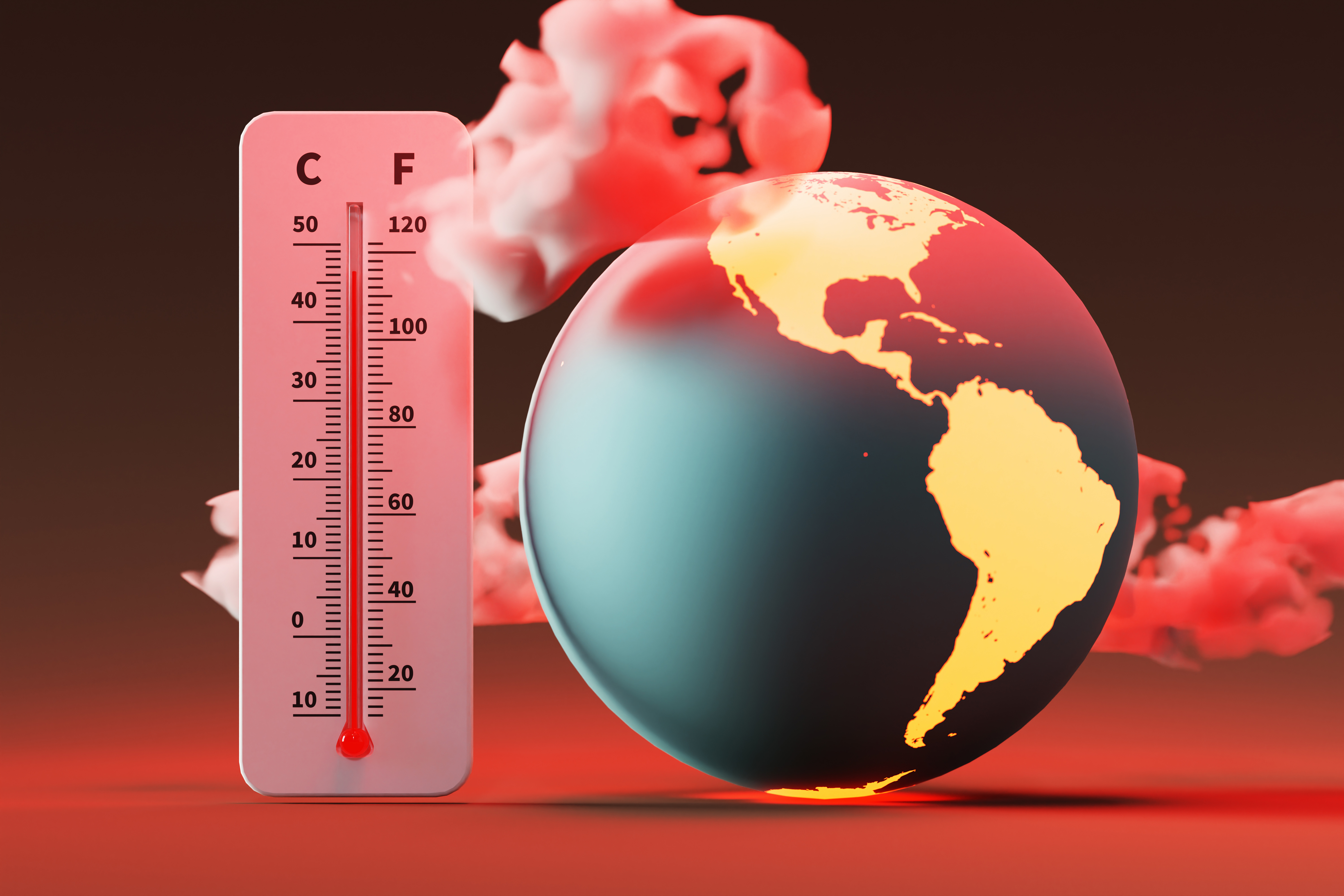 Illustration of the earth with temperatures rising.