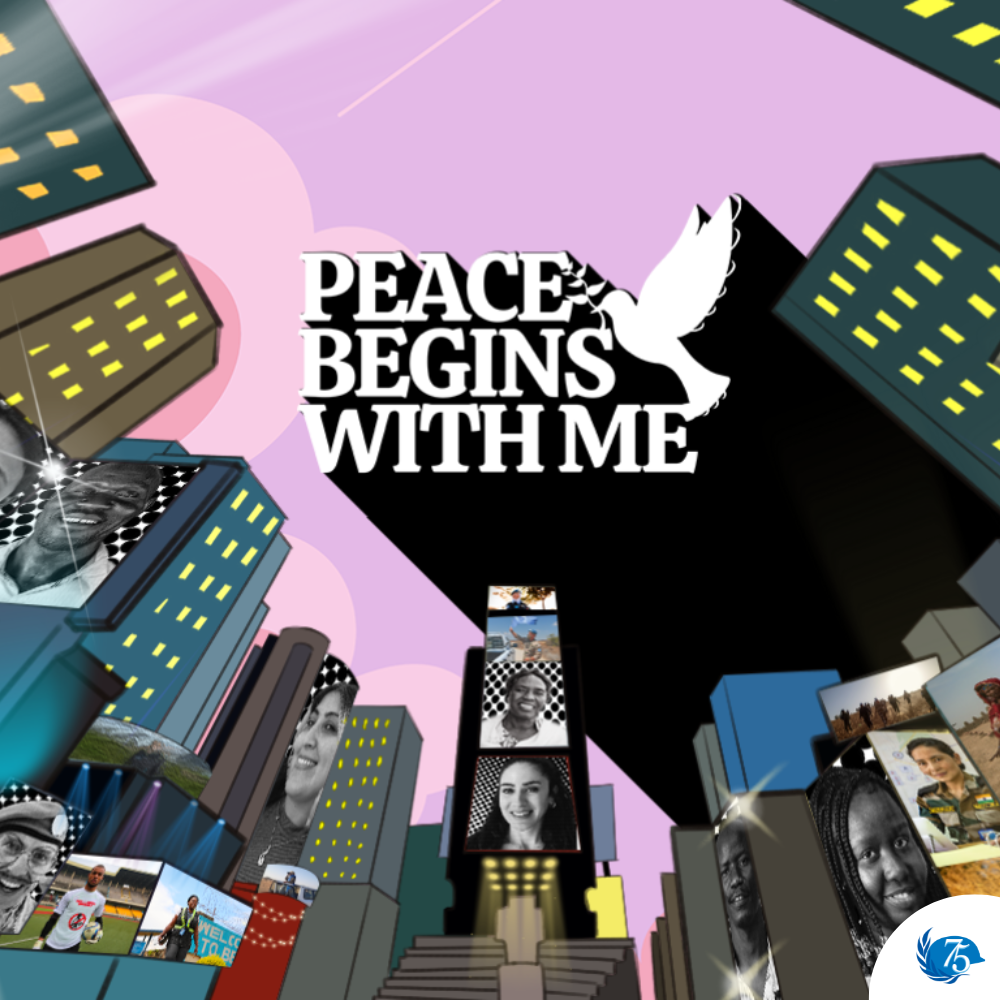 Peace begins with me campaign logo of billboards with the faces of people