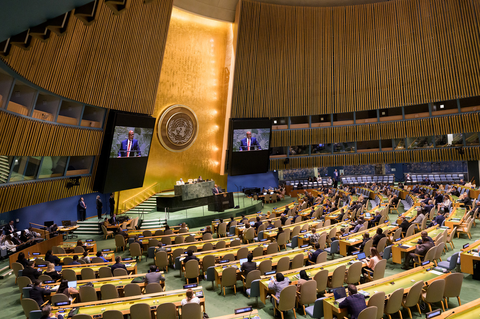 General Assembly hall with the President at the podium