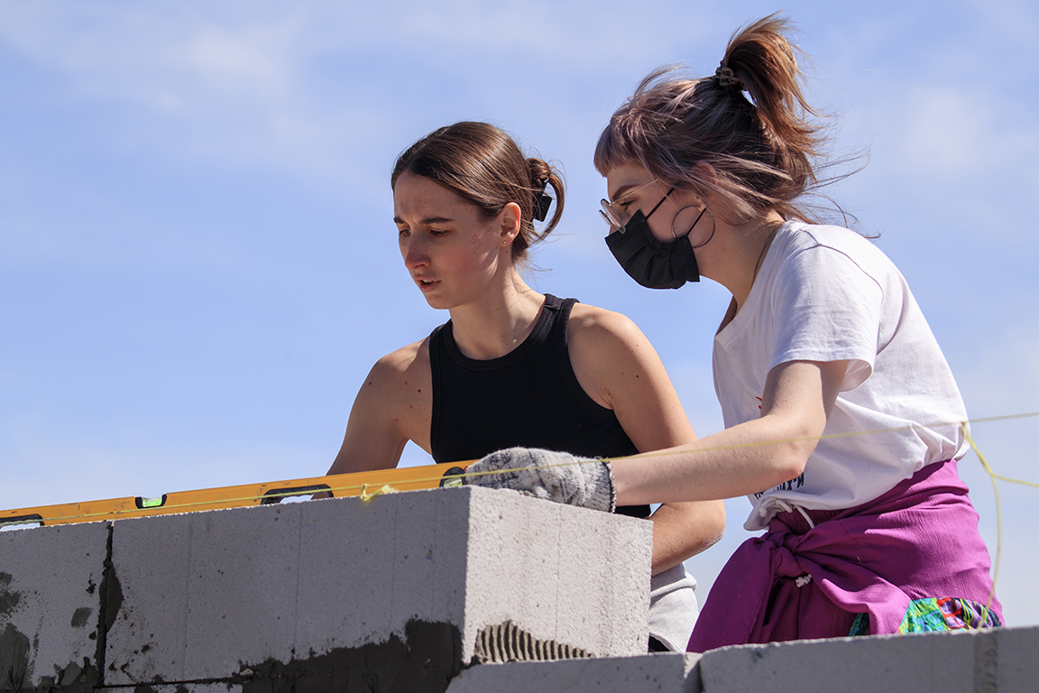 young women in building construction