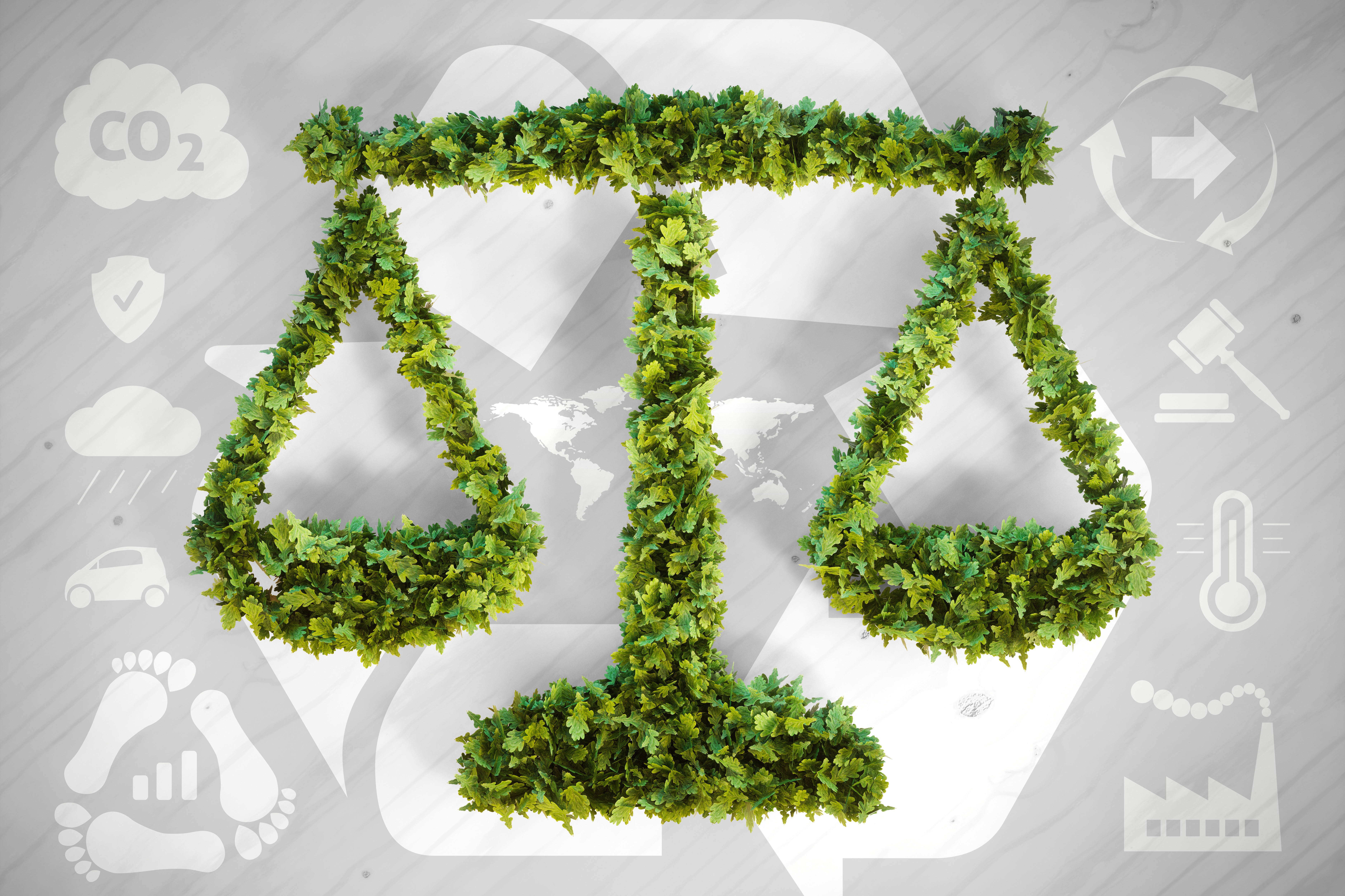Illustration indicating balancing  scale of justice for the environment.