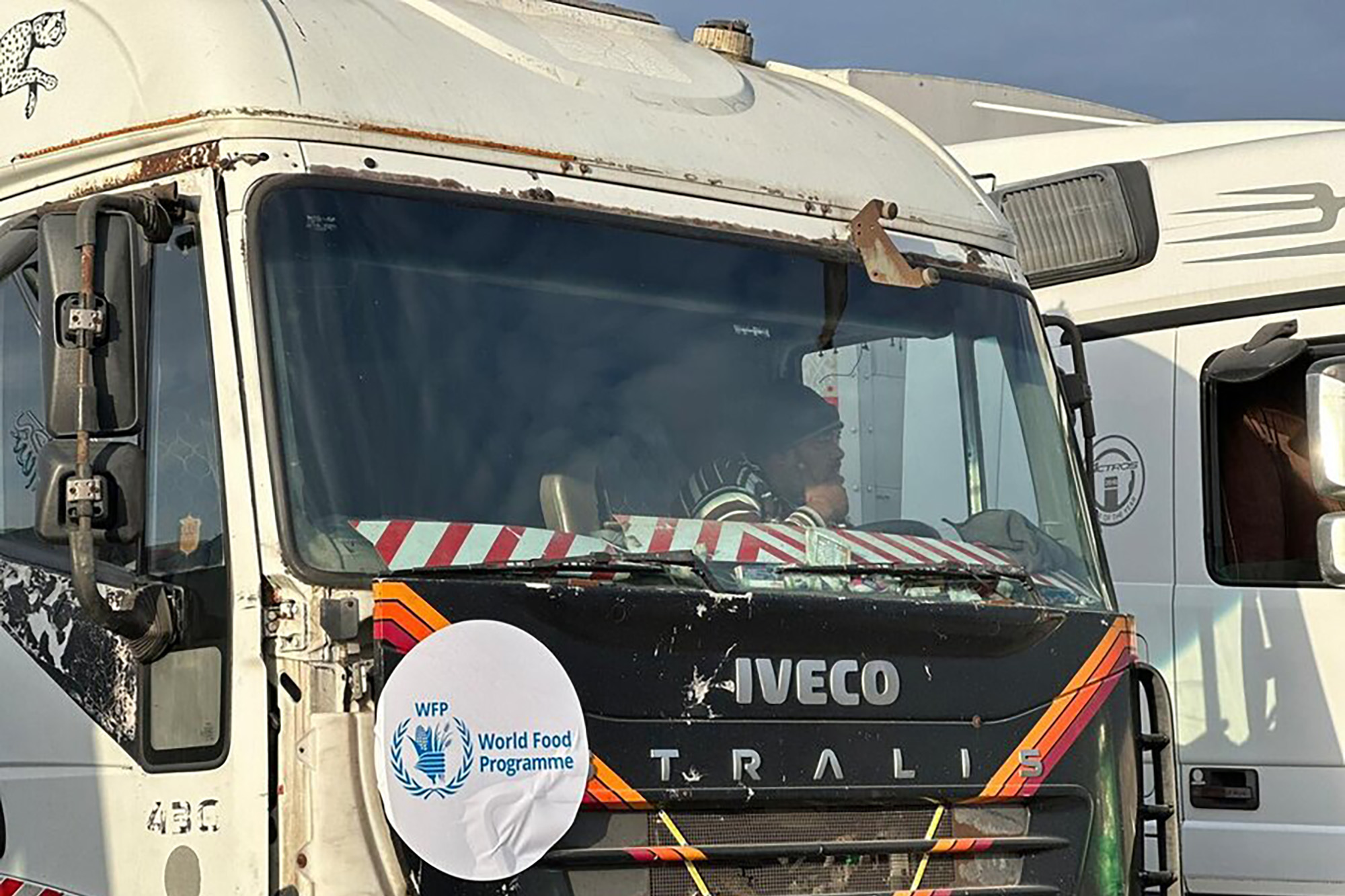 A truck driver waits for entry into Gaza.