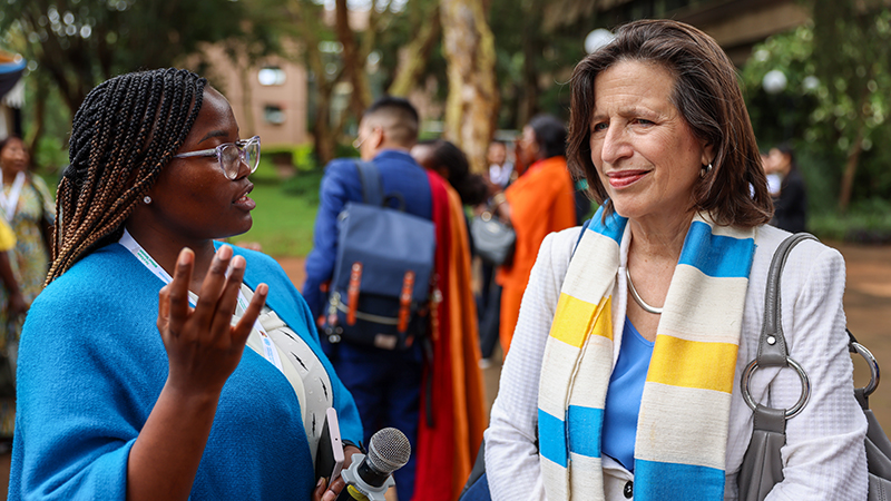 Terry Otieno, Co-chair of the Intergenerational and Youth Subcommittee, interviews USG Melissa Fleming Terry Otieno, Co-chair of the Intergenerational and Youth Subcommittee, interviews USG Melissa Fleming