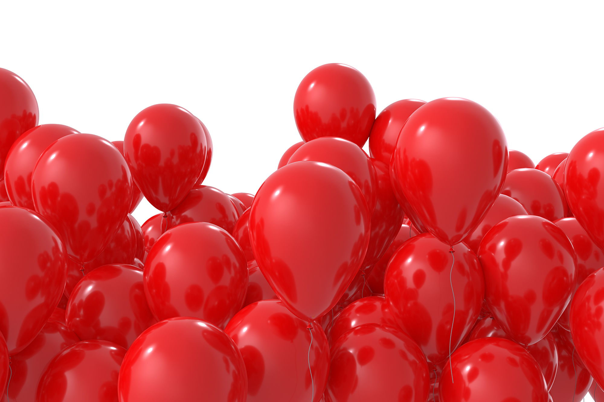 A bunch of red balloons on a white background.