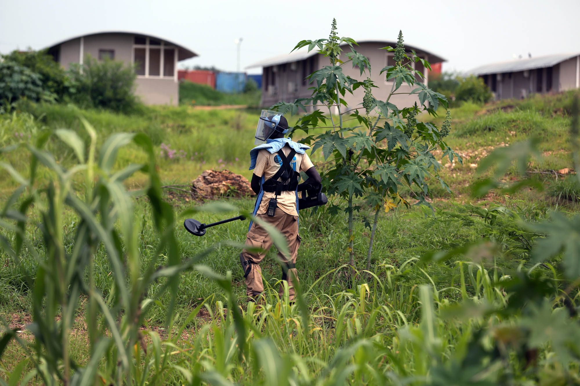 A professional deminer clears a UN base in South Sudan.