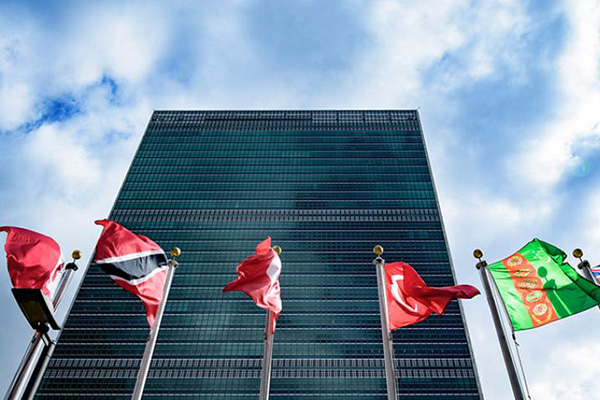 Flags in front of UN Building