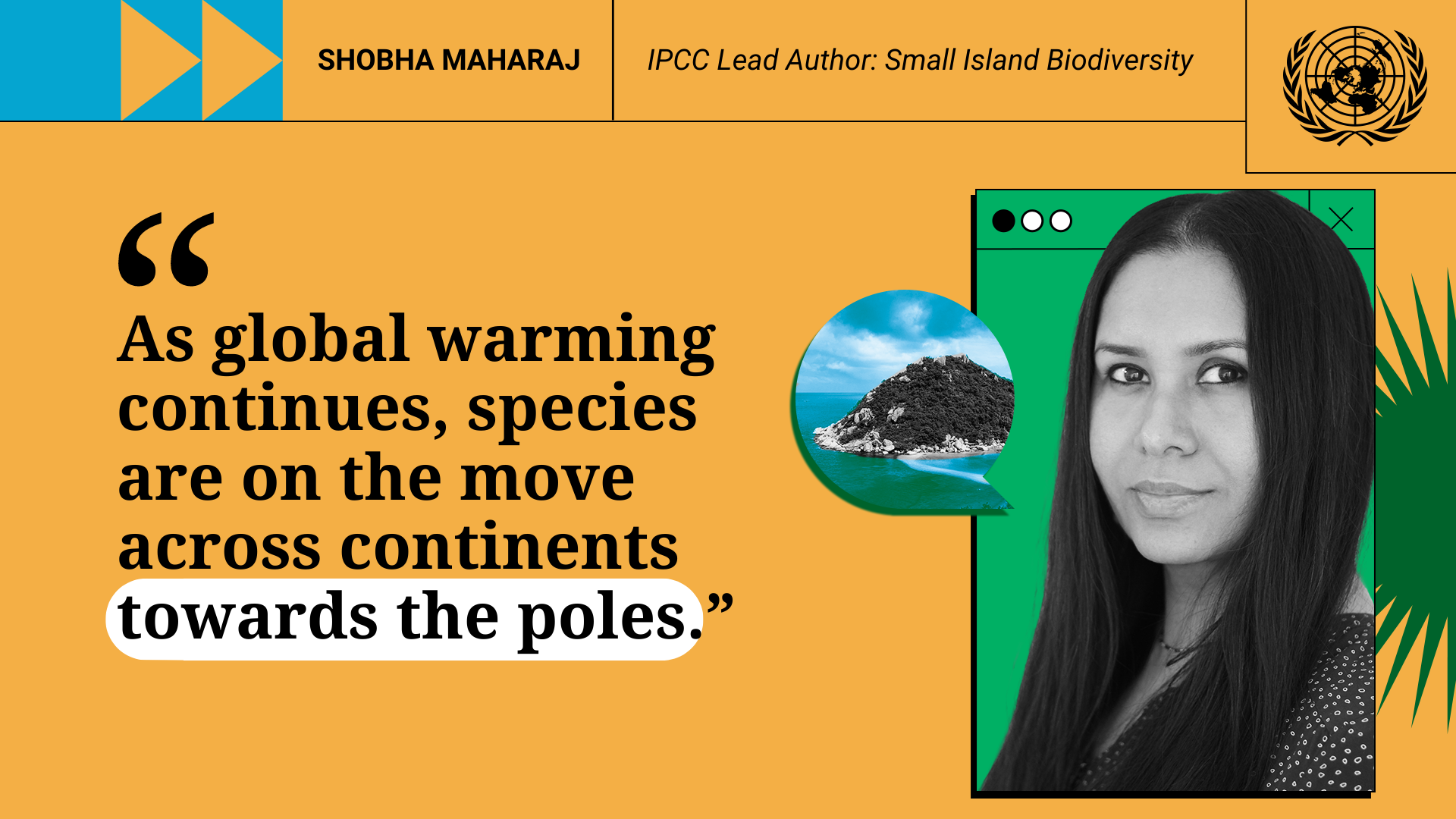 Photocomposition: a photo of Shobha Maharaj with a quote