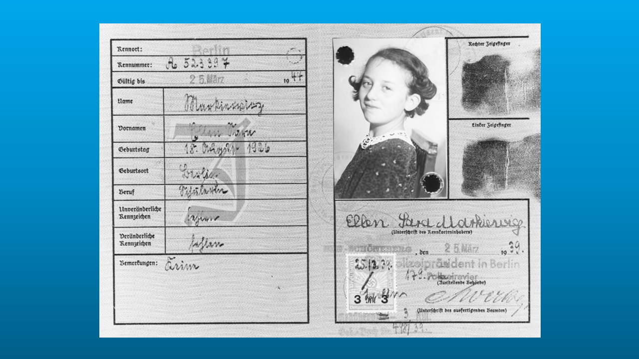 Ellen Markiewicz and her brother managed to leave Germany in 1939 on a Kindertransport, a rescue effort that brought thousands of children from Germany, Austria, and former Czechoslovakia to France, Netherlands, and from the United Kingdom between 1938 and 1940.