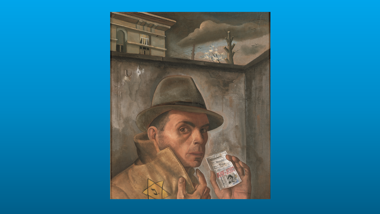 Felix Nussbaum (1904–1944), Self-Portrait with Jewish Identity Card, circa 1943.