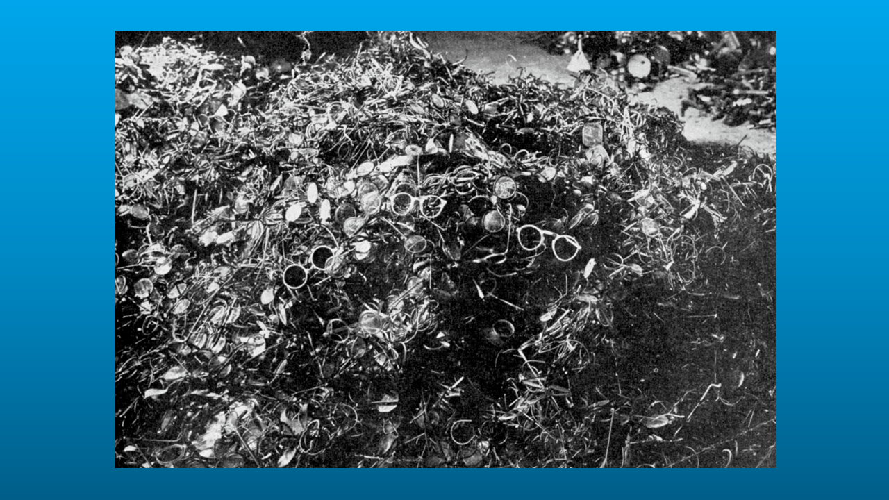 Glasses belonging to victims murdered in Auschwitz Birkenau German Nazi Concentration and Death Camp (1940–1945), October 1945.