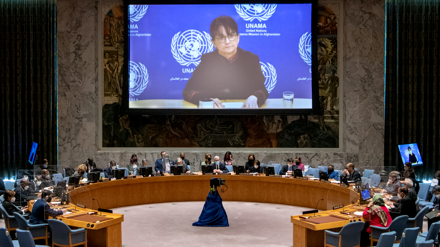 wide view of the Security Council with Deborah on a wide screen