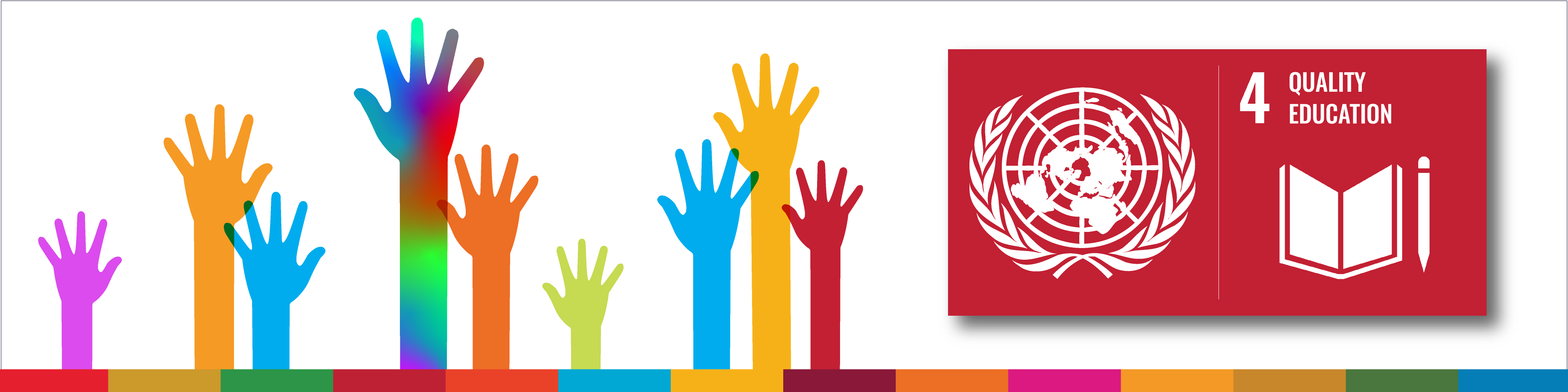 multicolored raised hands and SDG 4 logo