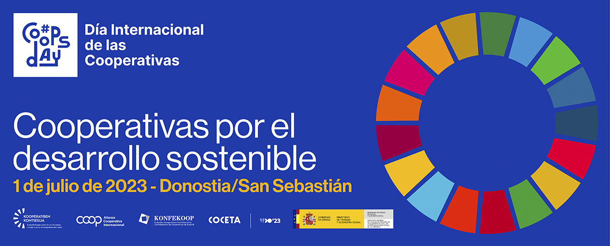 Cartel anunicador del evento de Donosti sobre el papel de las cooperativas en el desarrollo sostenible