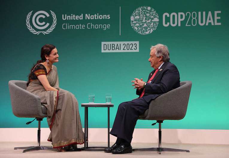Dia Mirza and António Guterres during COP28