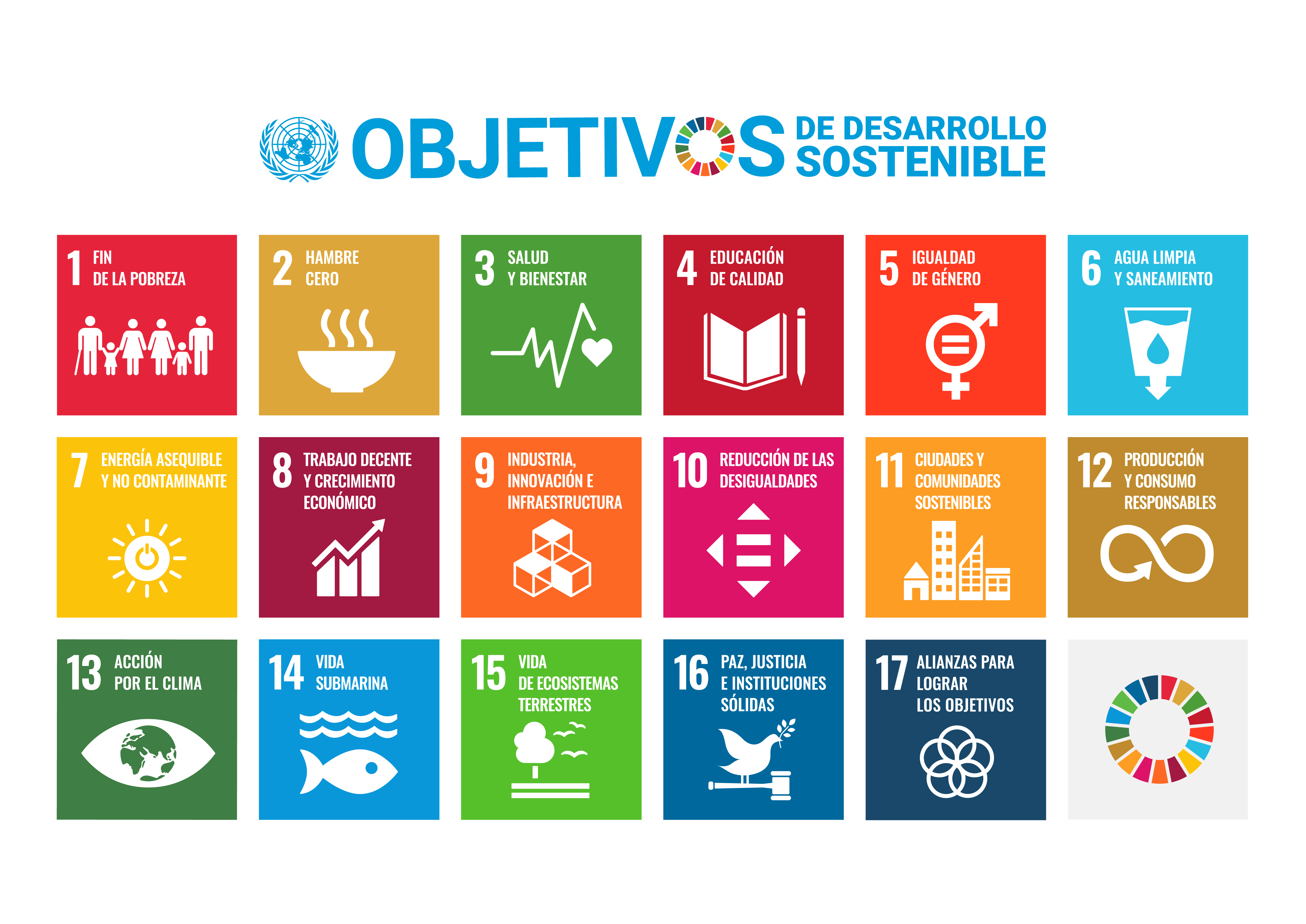 Póster con los iconos de los 17 objetivos de desarrollo sostenible