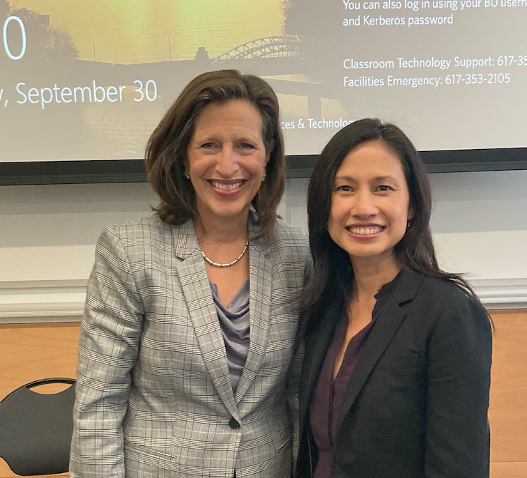 Melissa Fleming, UN Under-Secretary-General for Global Communications and Traci Hong, Associate Professor, Media Science Boston University College of Communication during the Public Health Communication in an Era of Mis- and Disinformation session at Boston University. Photo ©BUCEID.