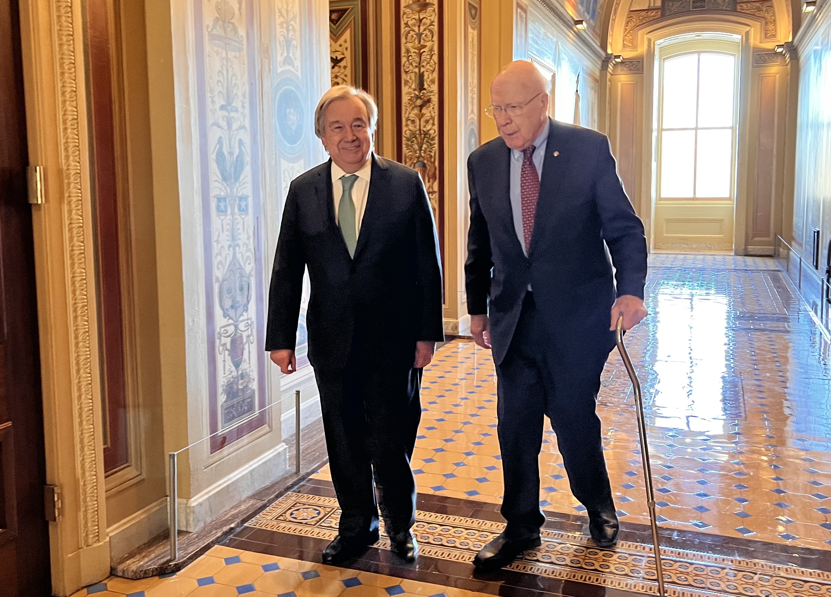 UN Secretary-General António Guterres (left) and Senator Patrick Leahy, President Pro Tempore of the Senate, at the US Capitol