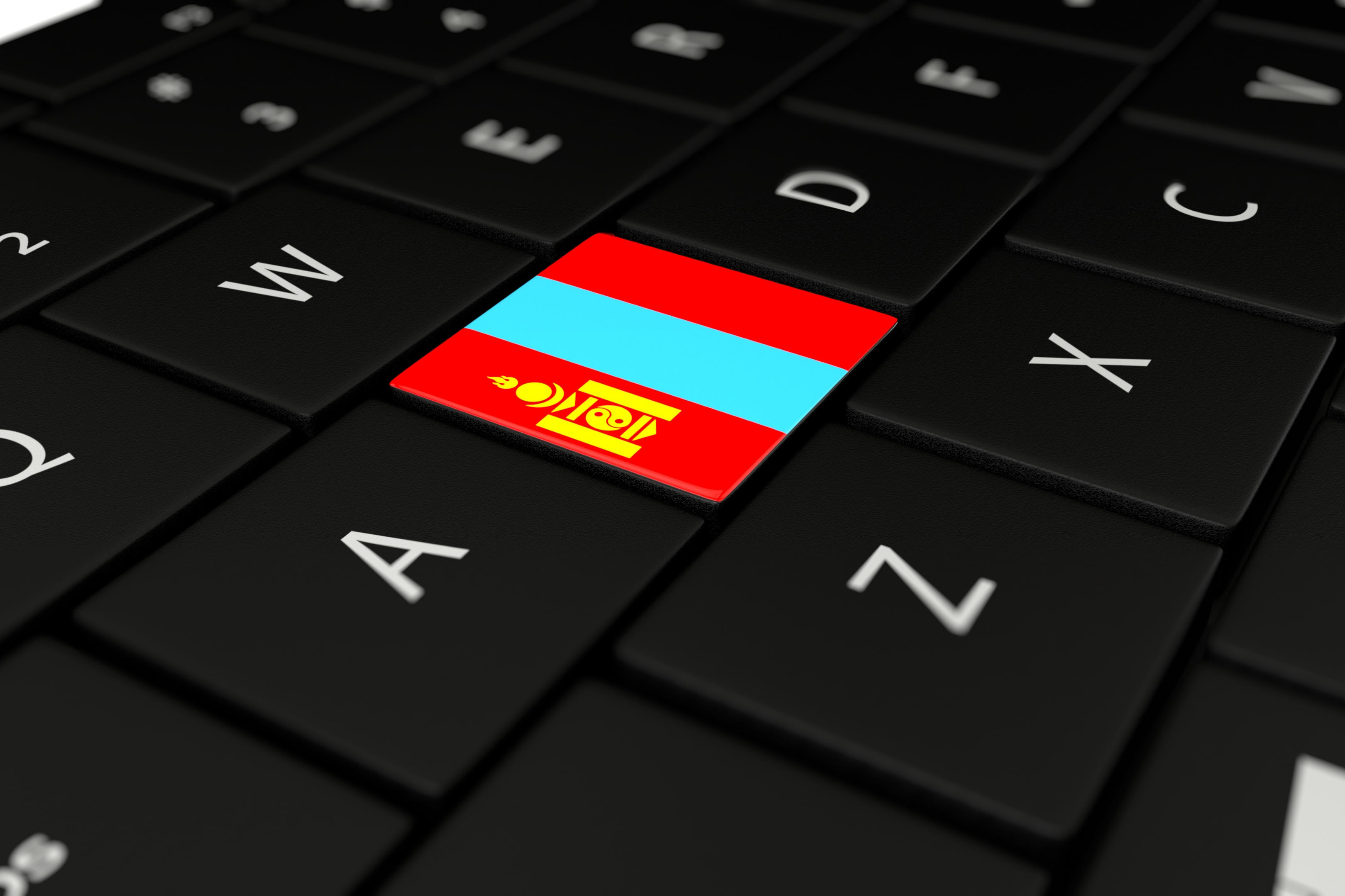3D rendering close up of Mongolia flag button on laptop keyboard