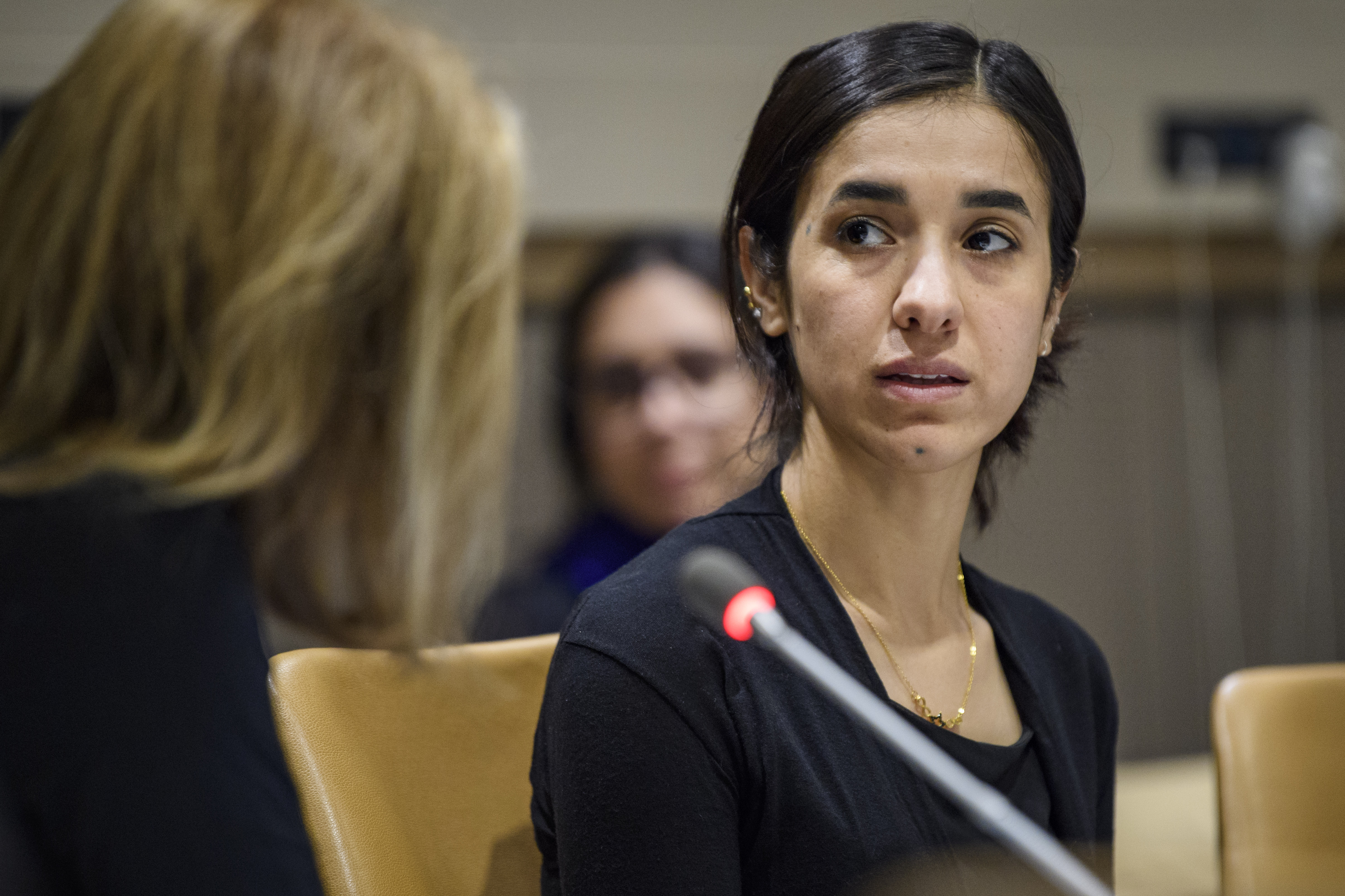 Nadia Murad details her fight against ISIL as part of a panel discussion on trafficking in persons organized by the United Nations Office on Drugs and Crime (UNODC). New York, 20 November 2017. UN Photo/Manuel Elias.  