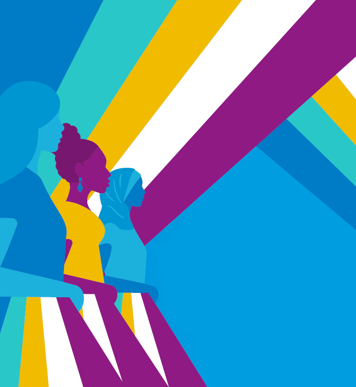 Design with women and a colorful background