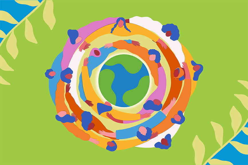 illustration of women forming circles around the Earth