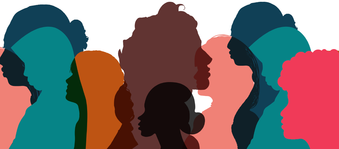 Brochure de la manifestation, représentant des silhouettes colorées de femmes