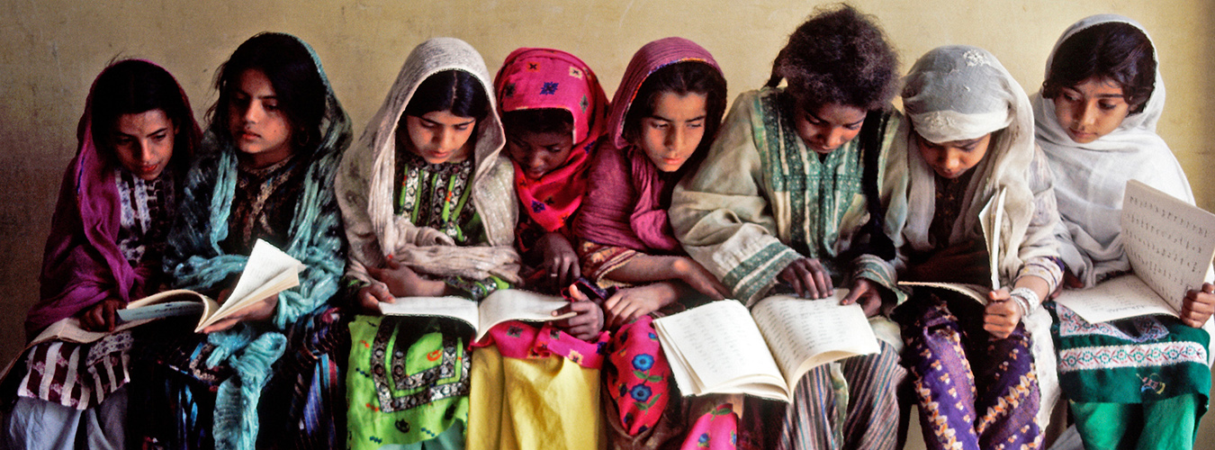 Schoolgirls in a reading class, Karachi.