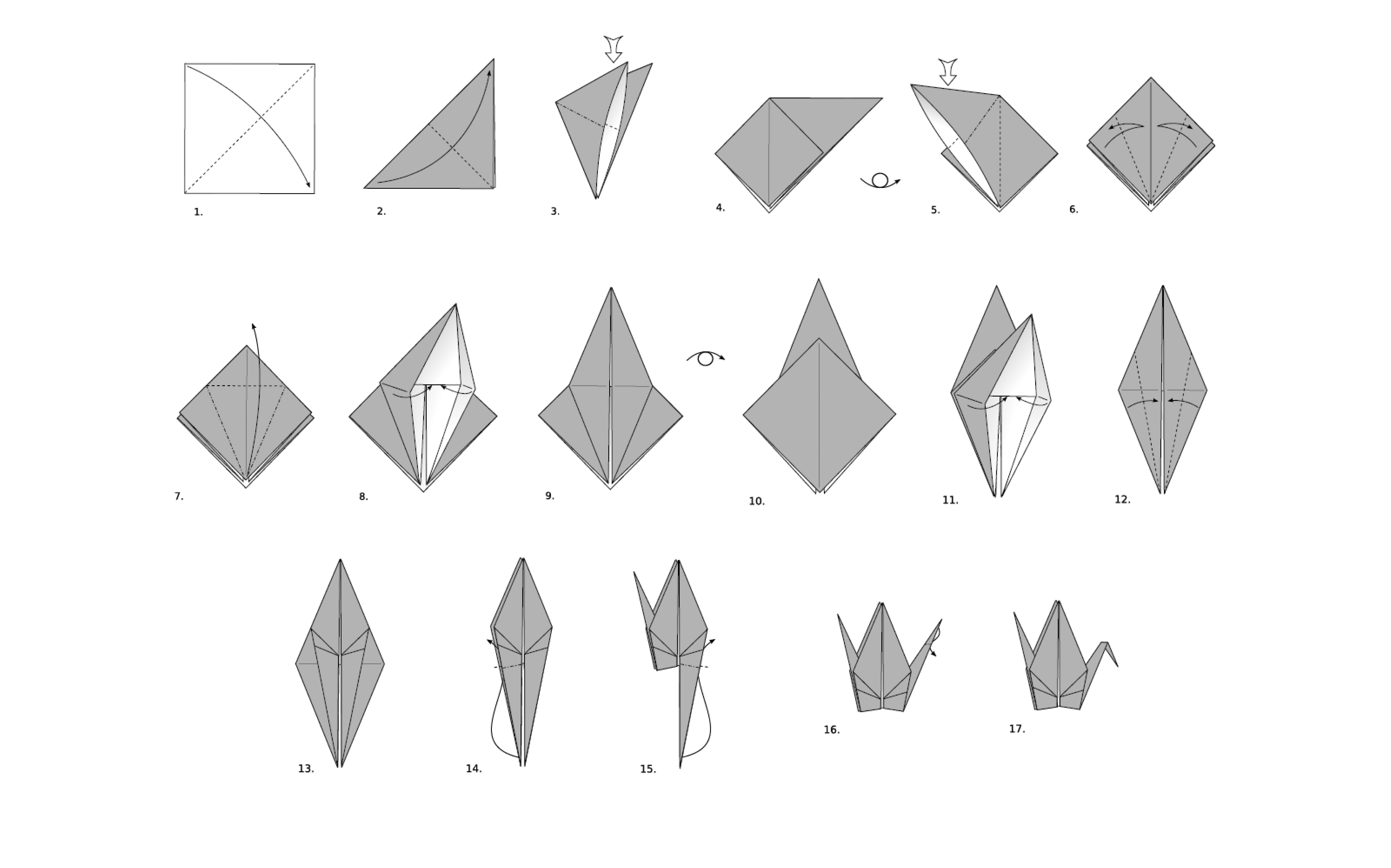 instrucciones de cómo hacer una grulla de papel, paso a paso