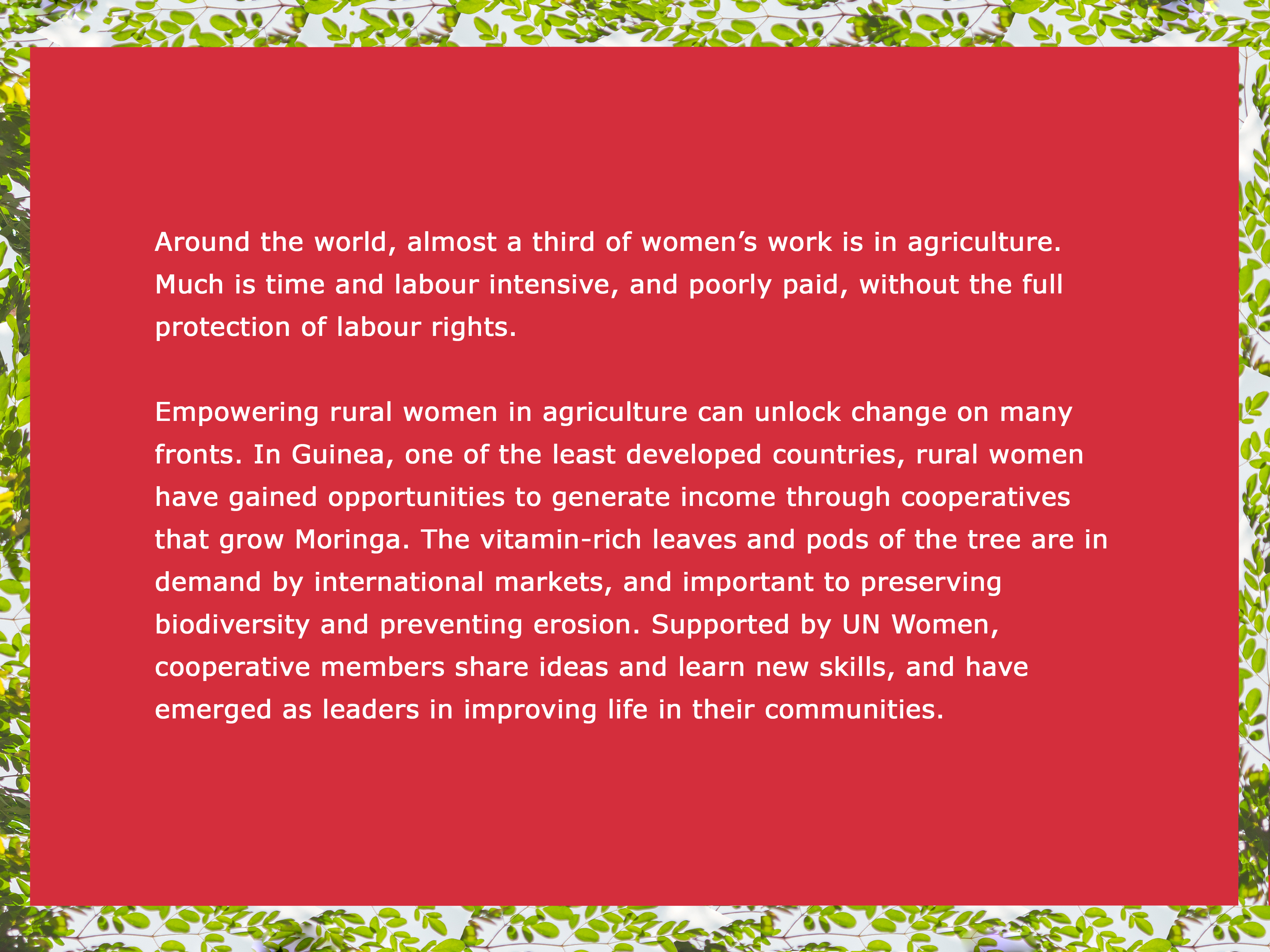 Around the world, almost a third of women’s work is in agriculture. 