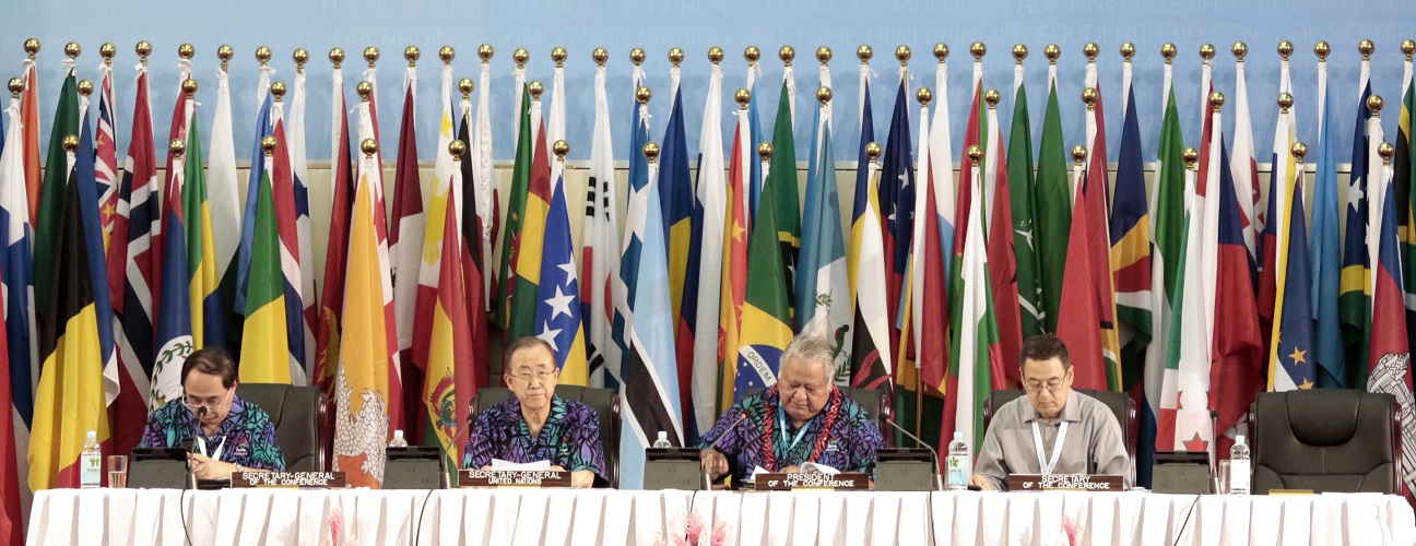 Secretary-General Ban Ki-moon attending the first plenary session of the Third International Conference on Small Island Developing States