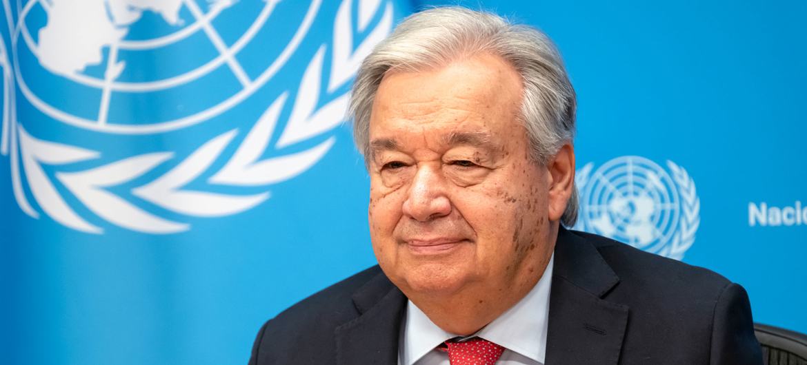 UN Secretary-General Antonio Guterres speaking at a press conference ahead of the General Assembly high-level week.
