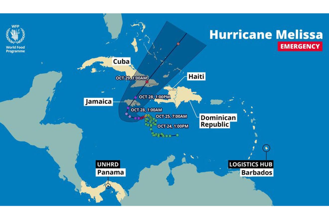 Карта Карибских островов - движение урагана Мелисса