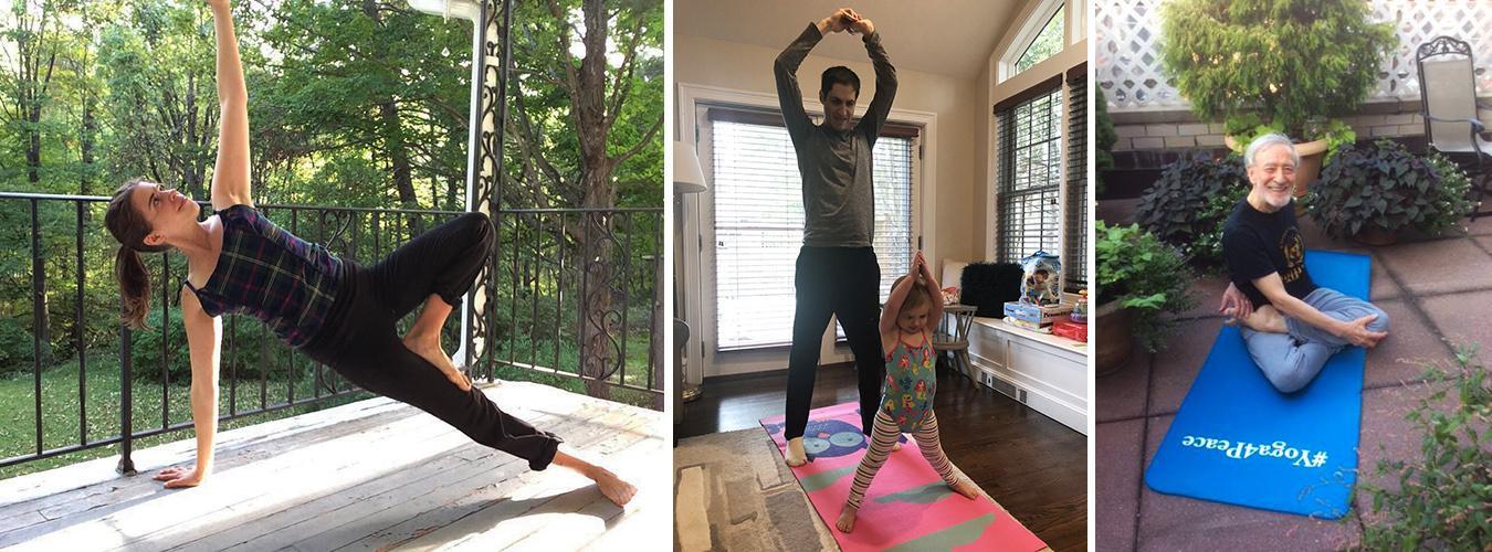 people practicing yoga at home