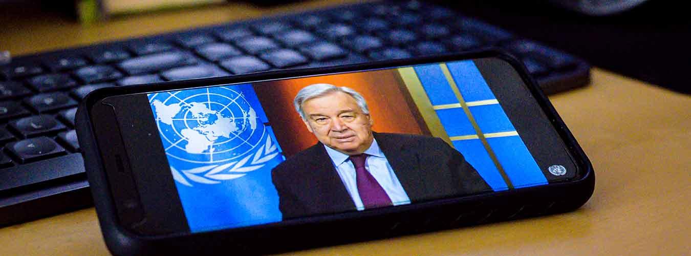 Conférence de presse virtuelle du Secrétaire général de l'ONU, António Guterres. 