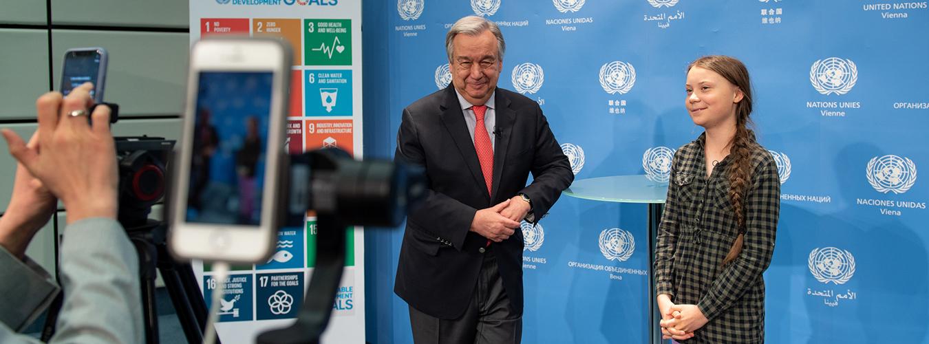 Le Secrétaire général de l'ONU, António Guterres et la militante pour le climat, Greta Thunberg.