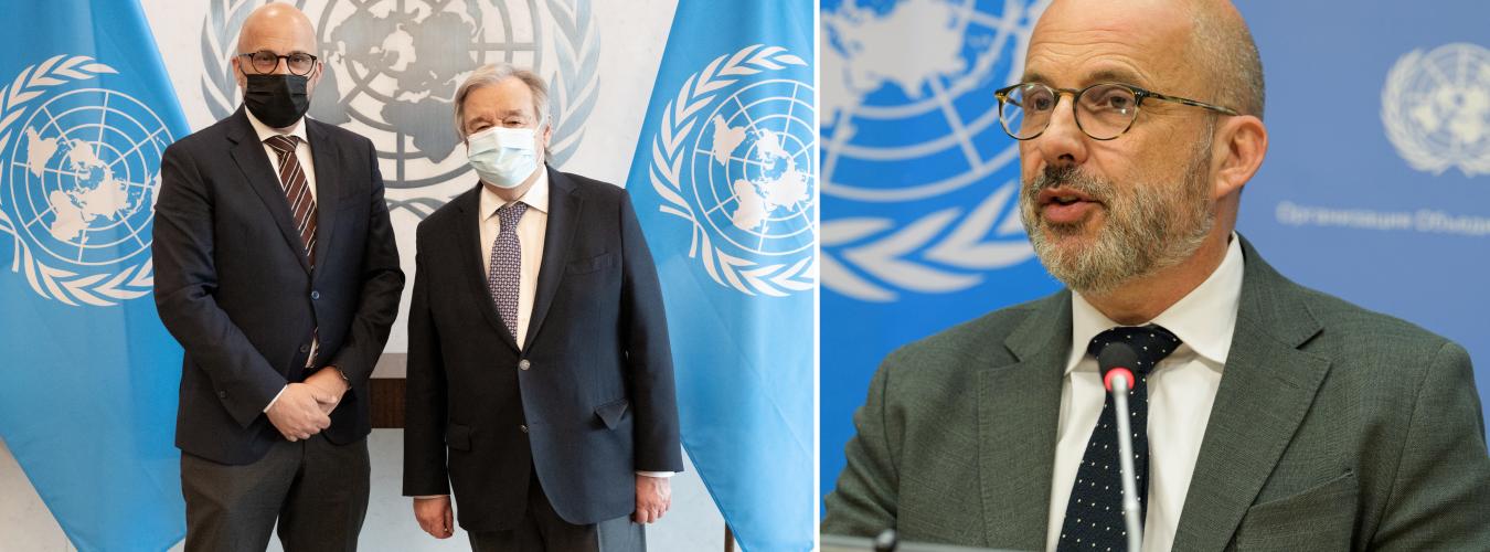 One photo is of the UN Secretary-General with Mr. Piper, another is of Mr. Piper at a press briefing.