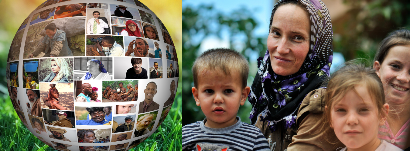 Picture of the globe and woman with children