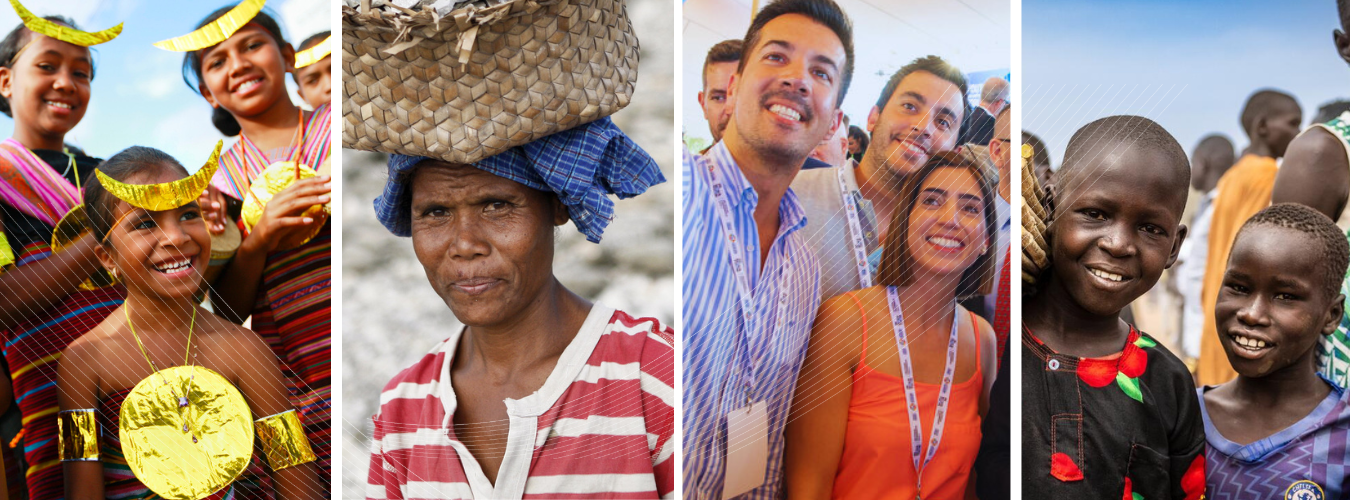 collage of images of groups of smiling people