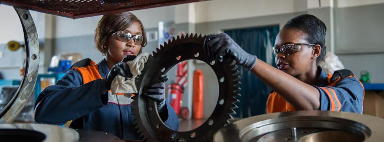 Two women working at an engineering company