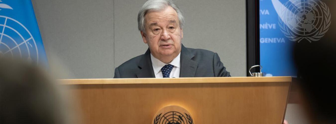 Le Secrétaire général de l'ONU, António Guterres, lors d'une conférence de presse.