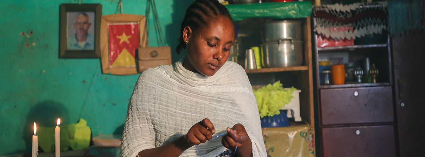 Yeman Mihret, beneficiary, working on a handcraft at the Hamlin Fistula Center, Megab