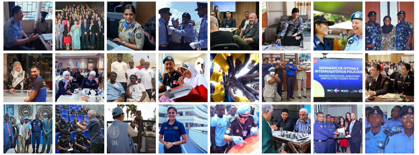 Collage featuring photographs of police officers
