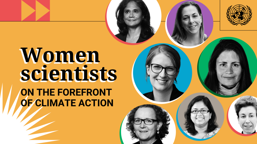 collage of portraits with title: Women scientists on the forefront of climate action