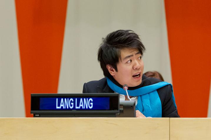 Lang Lang speaks at a special event marking the first anniversary of the Secretary-General’s Global Education First Initiative (GEFI) at UN Headquarters in September 2013. UN Photo/JC McIlwaine