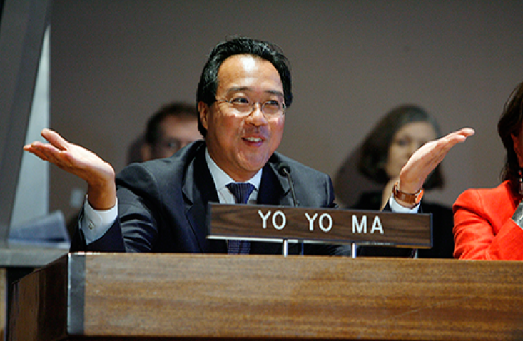 Yo-Yo Ma speaks at the student observance of the 2006 International Day of Peace, at United Nations Headquarters in New York. UN Photo/Marco Castro