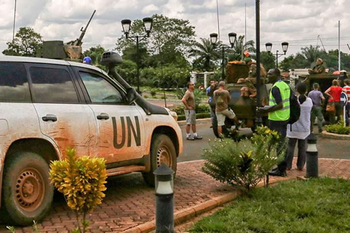 A UN vehicle used to transfer humanitarian workers to the Bangui M'Poko Airport. 